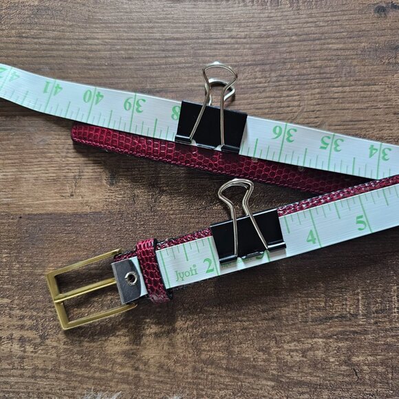 Vintage Snakeskin Italian Leather Belt with Brass Buckle, 36” M/L, Burgundy - Picture 5 of 5